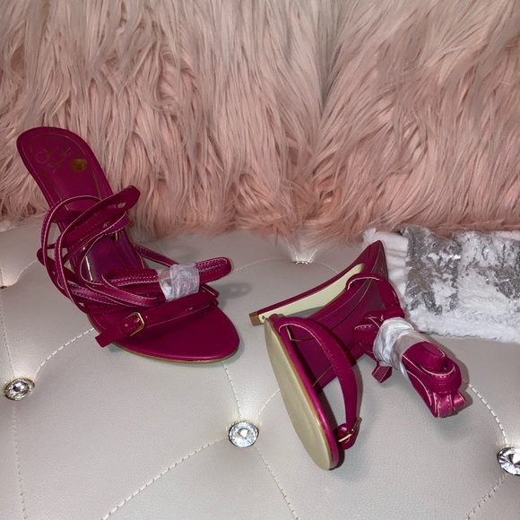 NEW RARE Colin Stuart Faux Suede Ankle Wrap Fuchsia Heeled Sandals Size 10B - Picture 7 of 16